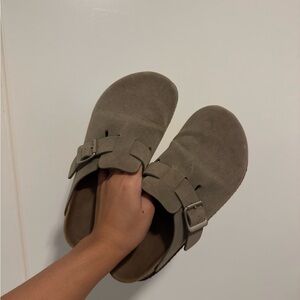 Taupe Suede Slip-On Clogs